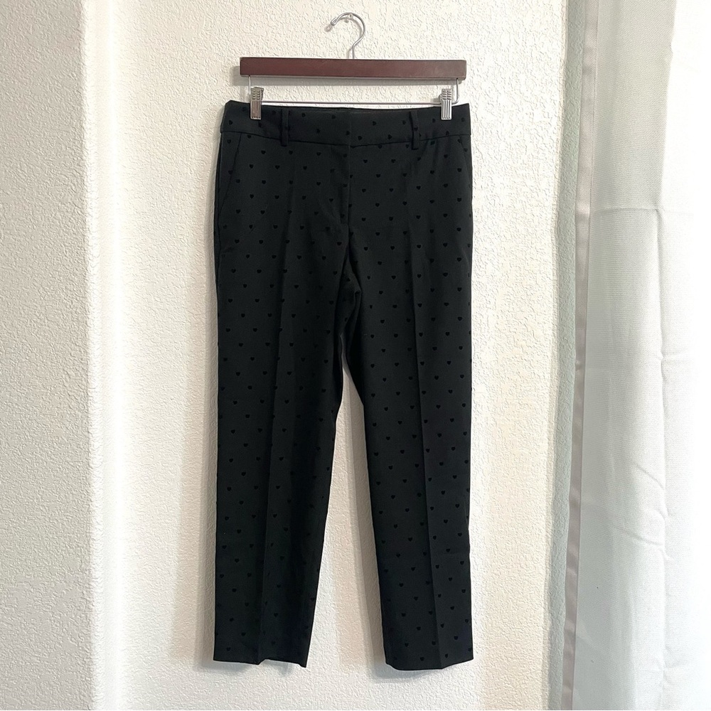 Talbots Womens Pants Black Heart Print Hampshire Ankle Textured Size 8